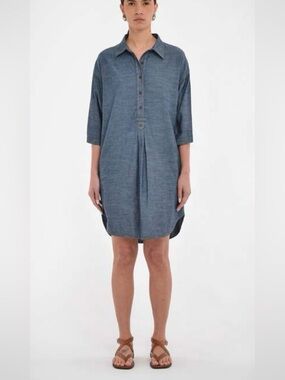 Paper Label Anisa Chambray Relaxed Shirt Dress Tunic in Denim Blue XL